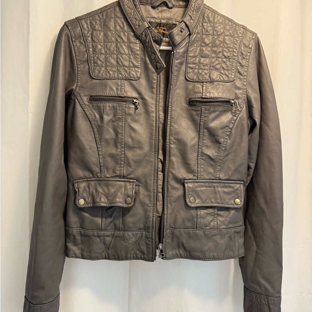 Ben Sherman Women's Gray Leather Jacket